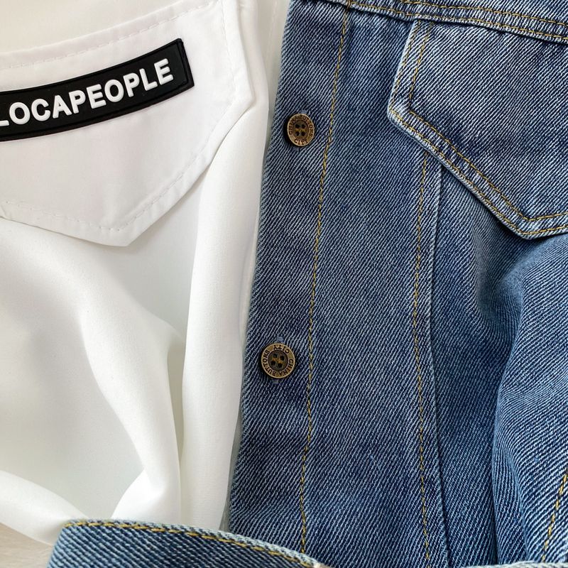 Damenbekleidung Kontrastfarbenes Revers mit Taillenabnahme, A-Linie, einreihiges Hemd, Jeanskleid, mittellanger, unregelmäßiger T-Shirt-Rock für Damen_voghion.com