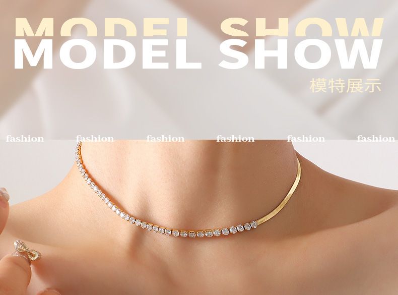 Non Fading Exquisite Temperament With Diamond Zircon Inlay Splicing Blade Chain Necklace Bracelet Jewelry Set_voghion.com