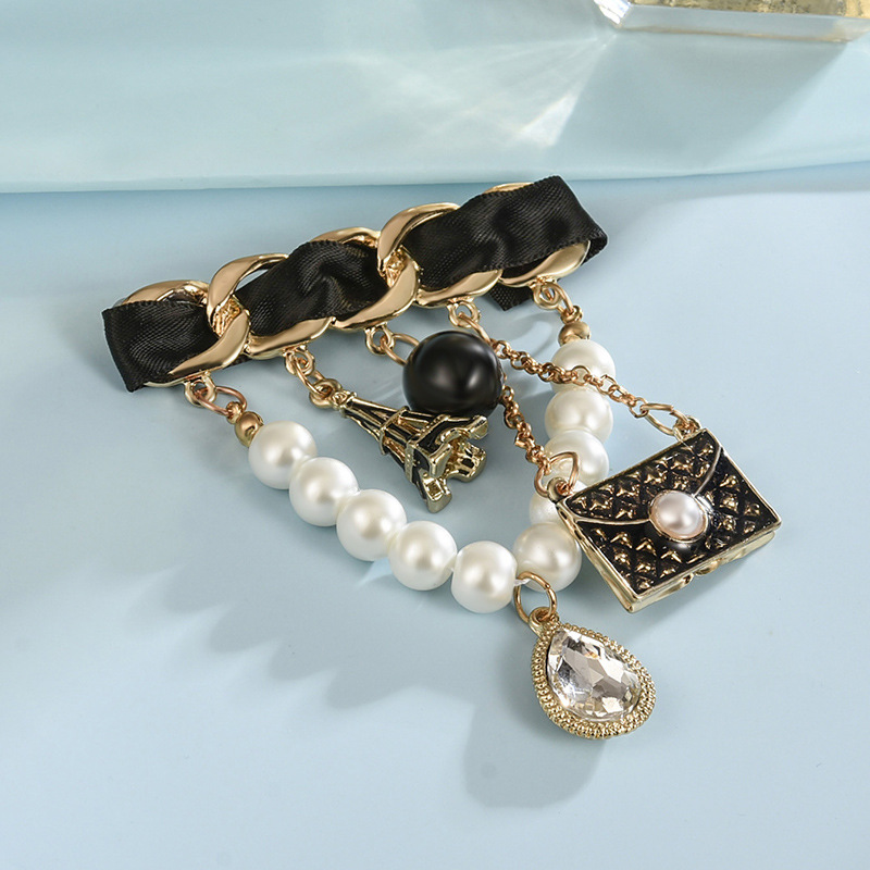 Small fragrant fabric handmade creative Brooch Chain unisex Pearl Accessory Pin Silk scarf buckle_voghion.com