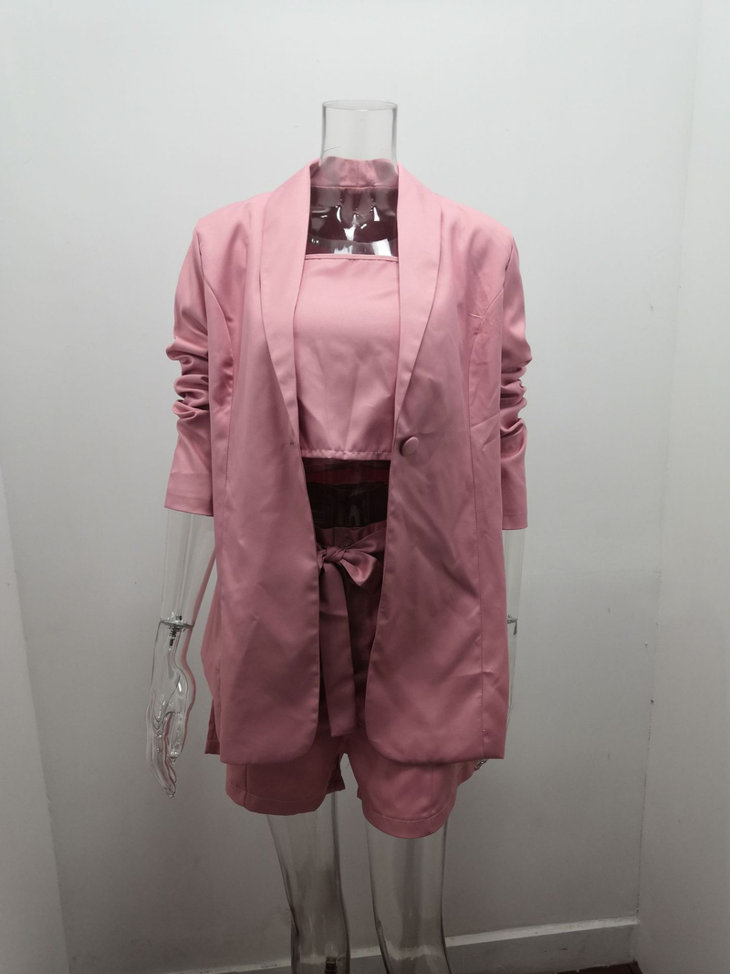 2023 Spring/Summer Solid Tank Top Suit Coat Fashion Temperament High Waist Shorts Three Piece Women's Wear_voghion.com