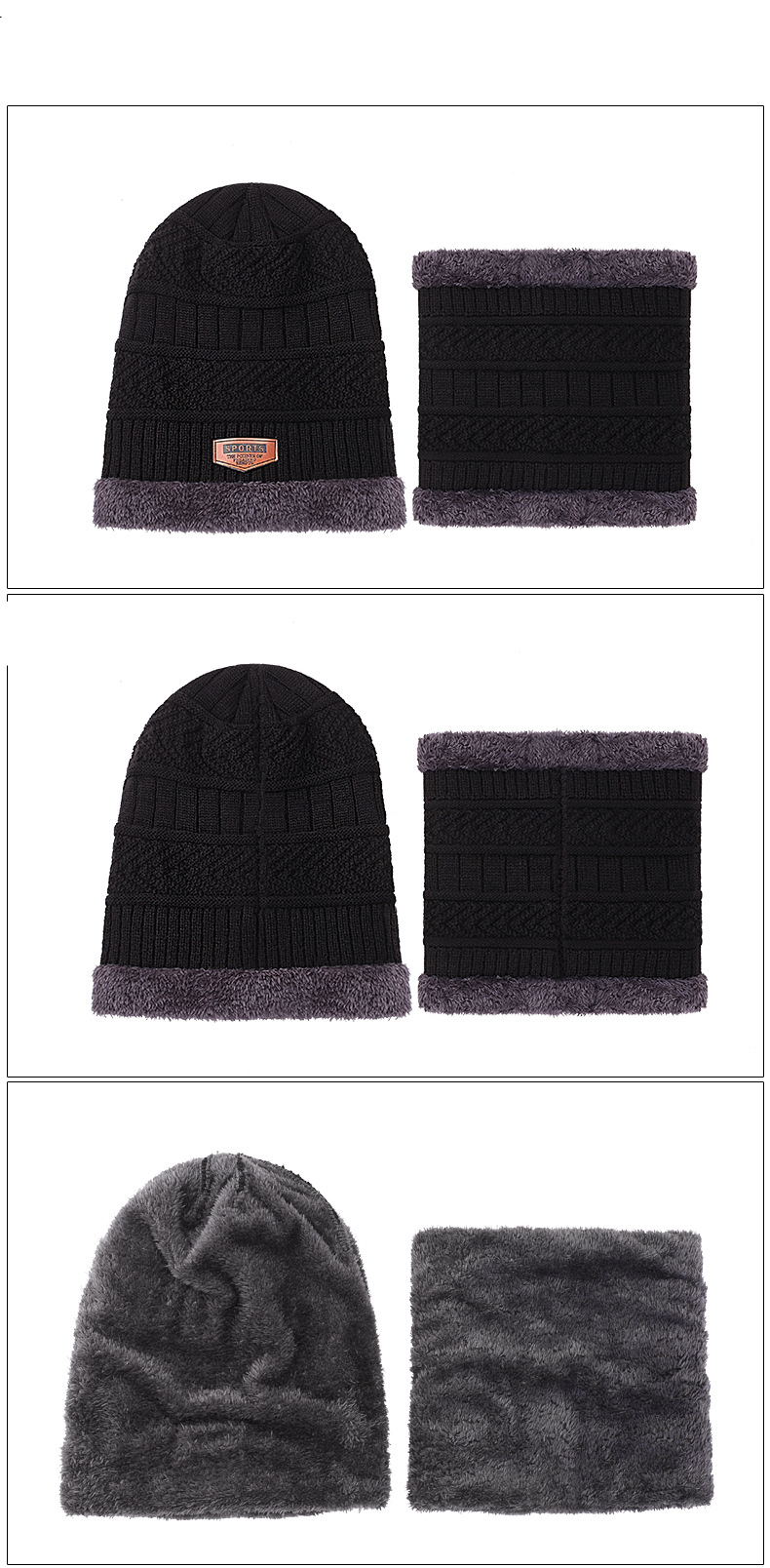 Acessórios unissex protetor de pescoço quente gorro de lã lã e gorro de malha grossa pulôver gola duas peças_voghion.com