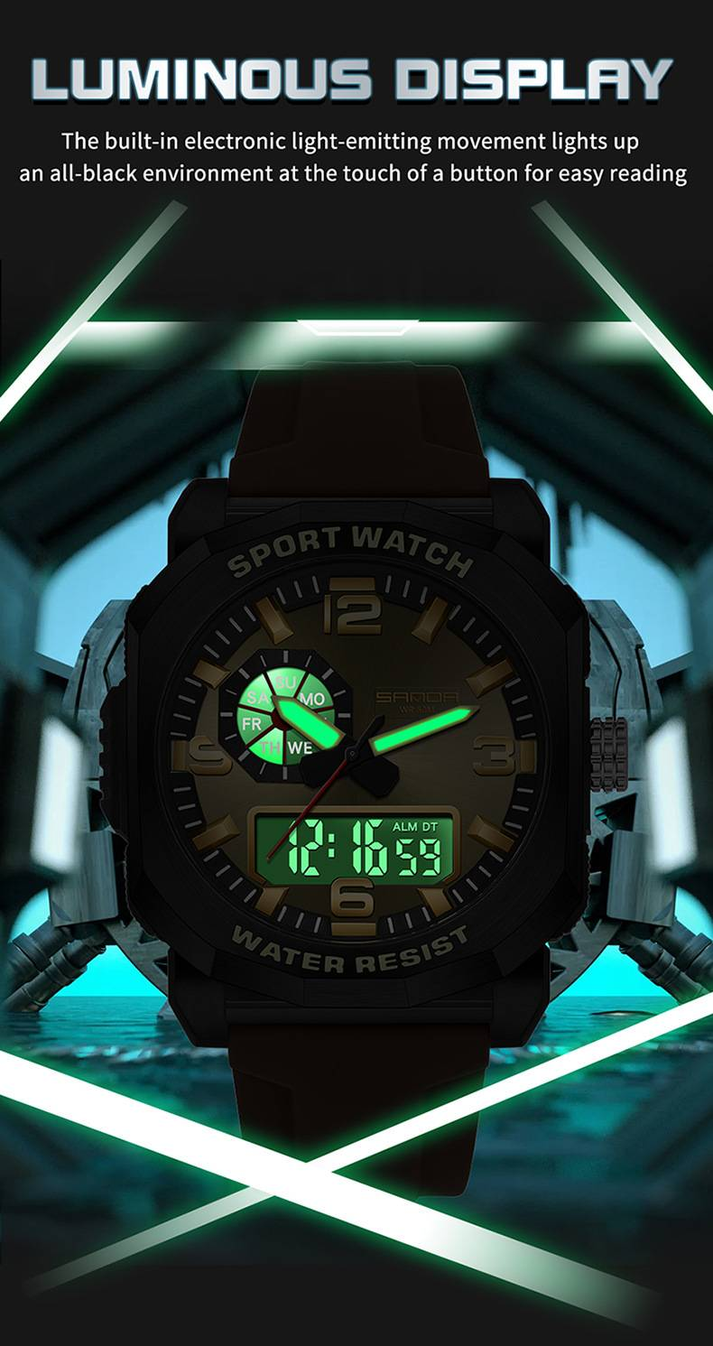 Multi Functional Digital Watch, Dual Display Waterproof Luminous Electronic Watch, Fashion Electronic Watch for Youth_voghion.com
