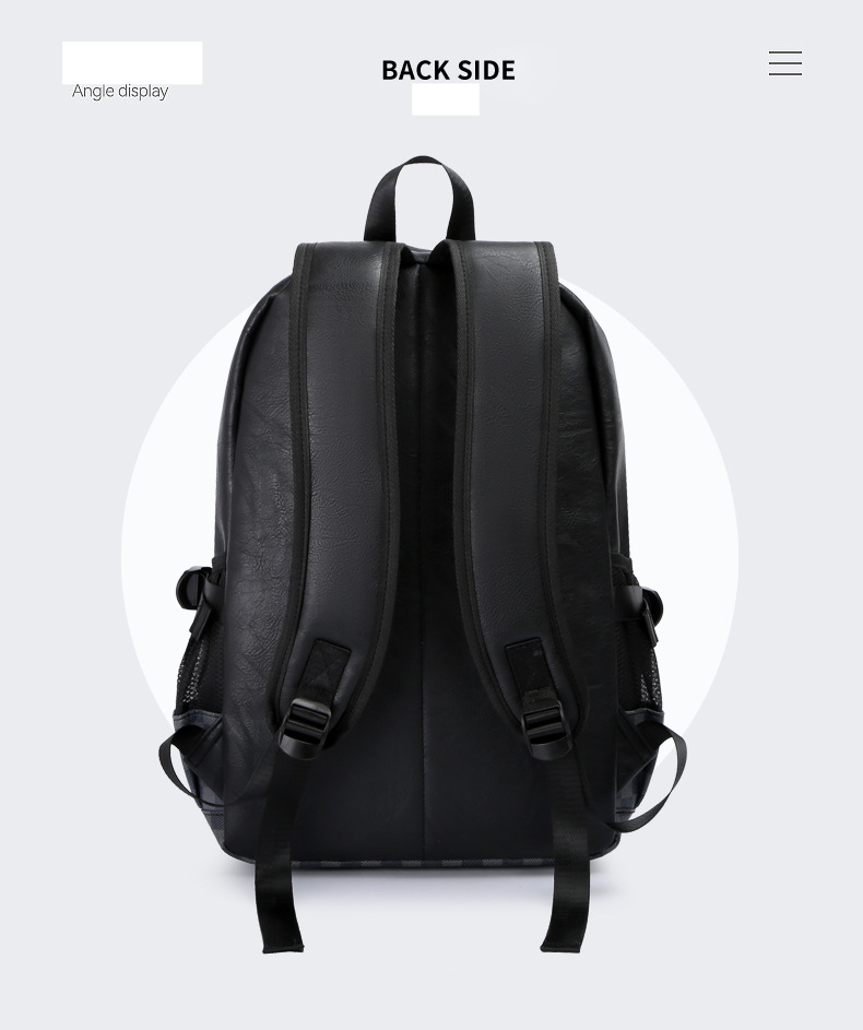 Mochila de viaje a cuadros para hombre, moderna y versátil, de cuero, para la escuela y la computadora._voghion.com