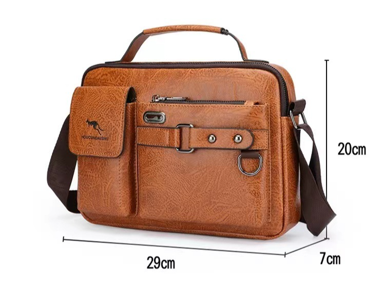 Shoulder bag men's messenger bag men's business handbag soft leather men's bag casual cross bag large capacity hanging bag_voghion.com