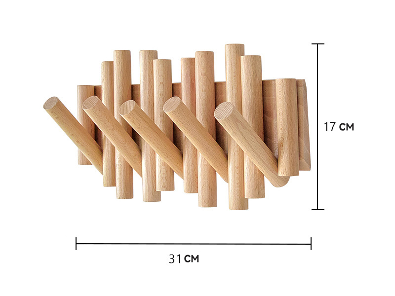 Natuurlijke houten wandgemonteerde pianokapstok | Kapstok wandmontage | Klapbare wandhaak rek 5 haken | Entree kapstok wandkunst_voghion.com