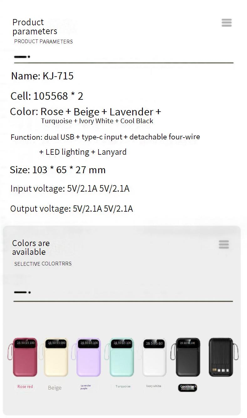 Powerbank, klein en draagbaar, voor buiten, grote capaciteit, met ingebouwde kabel, 20.000 mAh, mobiele voeding met vier draden, cadeau-aanpassing_voghion.com