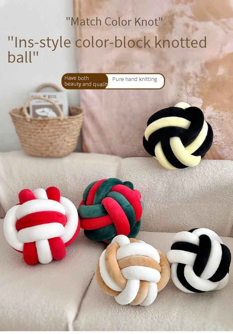 Nordic Knotted Pillow With Color Block Design - Handwoven KNOT Cushion For Sofa & Bay Window_voghion.com