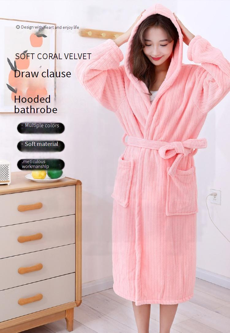 Winter Pineapple Knit Hooded Bathrobe - Ultra Plush Coral Fleece Robe With Cross-Tie Belt - Thick & Cozy Long Sleeve Bath Dress For Home Spa_voghion.com