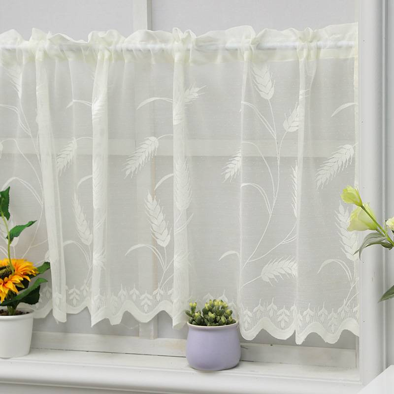 Weizengarben-Café-Vorhang mit Spitzenbesatz und Stangentasche – halbstöckig, ohne Bohren, für Küche, Schlafzimmer und Balkon, Staubschutz, mehrere Größen und Farben_voghion.com