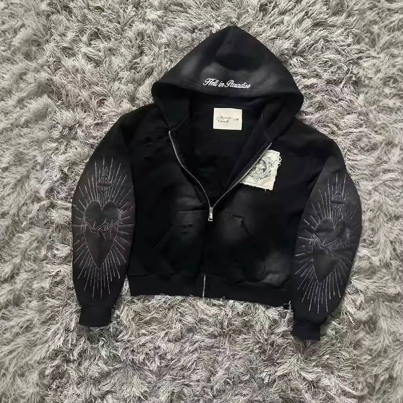 Sudadera corta con capucha estampada para hombre, sudadera con capucha y cremallera estampada para mujer, jersey corto informal, ropa de calle de moda_voghion.com