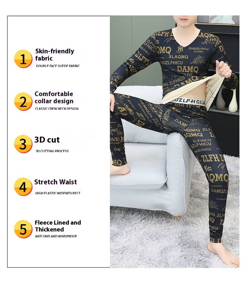 Men's Thermal Underwear Set Winter Warm Seamless V-Neck Base Layer Top & Bottom Stretchy Comfort Fit High Elasticity Grey/Black/Green_voghion.com