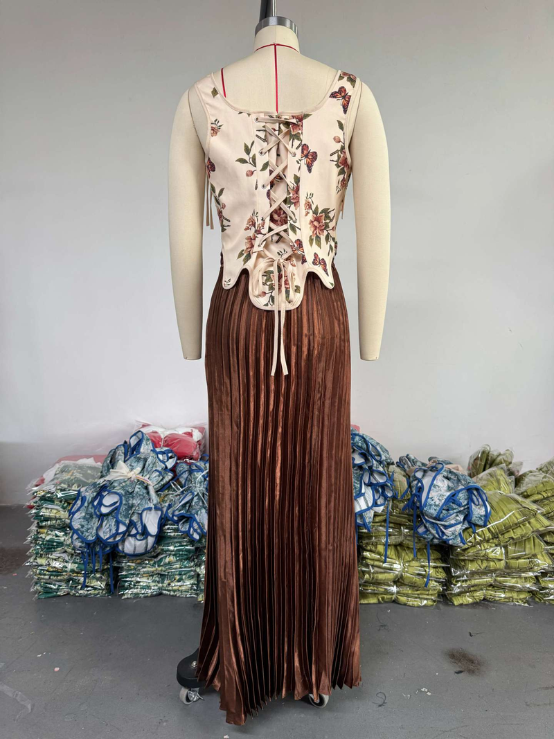 Wickelkleid mit Blumenmuster für Damen – Sommerkleid mit Rüschen aus 95 % Polyester (Braun/Blau, S-XXL)_voghion.com