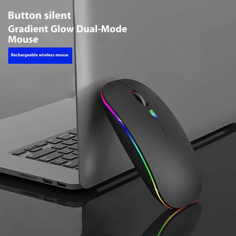Kabellose Dual-Mode-Maus mit LED-Hintergrundbeleuchtung – wiederaufladbar, leise, ergonomisches Design für Laptop und PC (2,4 G + Bluetooth, Schwarz/Weiß/Gold)_voghion.com