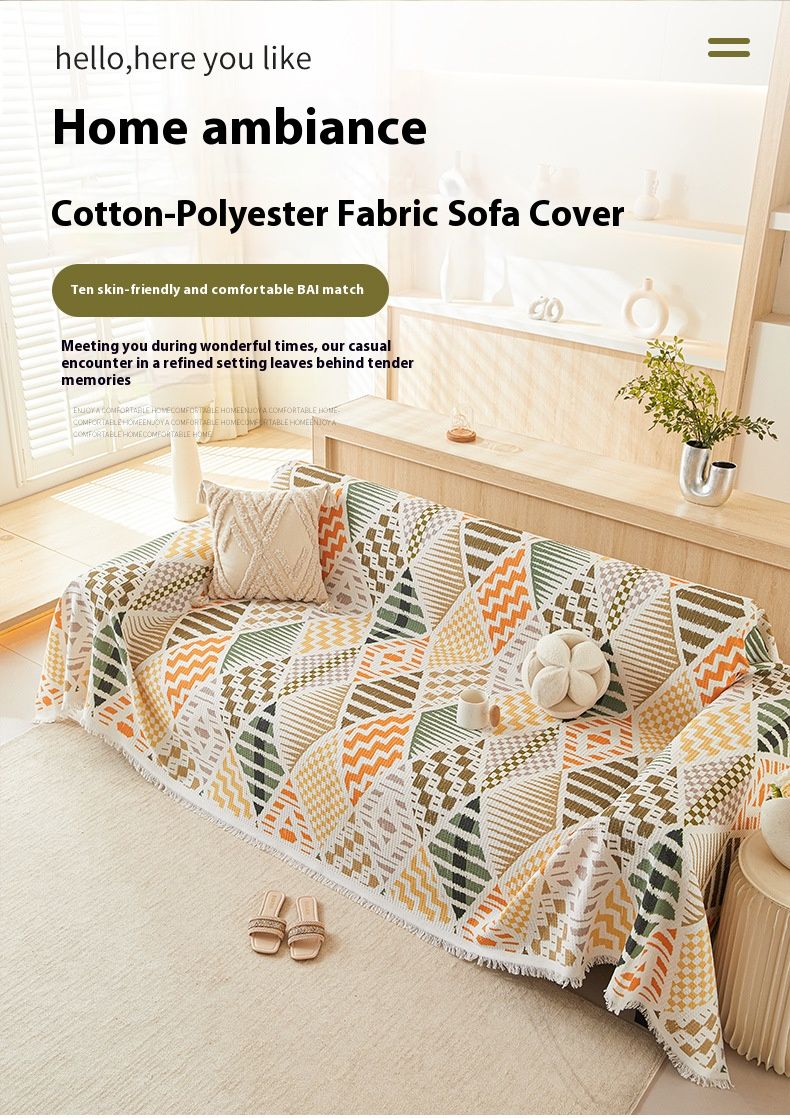 Housse de canapé en chenille bohème – Housse réversible en jacquard avec motif anti-chats (4 saisons, coupe sectionnelle)_voghion.com