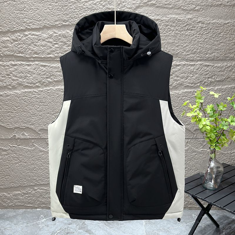 Gilet invernale in pile da uomo – Giacca senza maniche con fodera in cotone spesso e tasche laterali | Streetwear alla moda (L-6XL in nero/color block)_voghion.com
