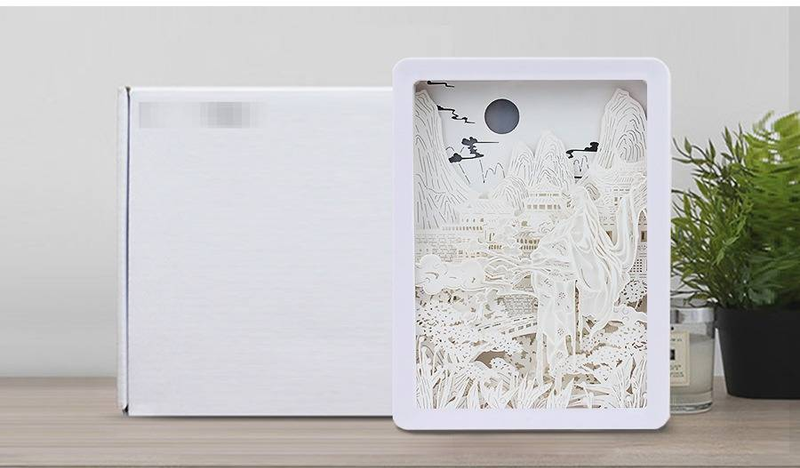 Landscape Painting Paper Sculpture Crafts DIY Ancient Style Night Light Bedside Lamp 3D Three Dimensional Light And Shadow Paper Sculpture Lamp_voghion.com