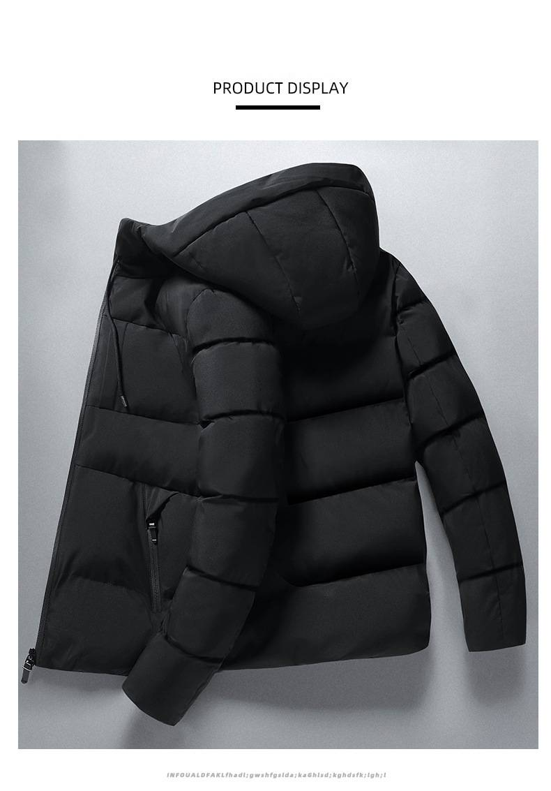 Slim-Fit Winter-Pufferjacke für Herren mit Kapuze – Leichter, gesteppter Polyestermantel, Bomberjacke mit kurzem Reißverschluss für Freizeit und Streetwear (Schwarz/Grau/Marineblau)_voghion.com