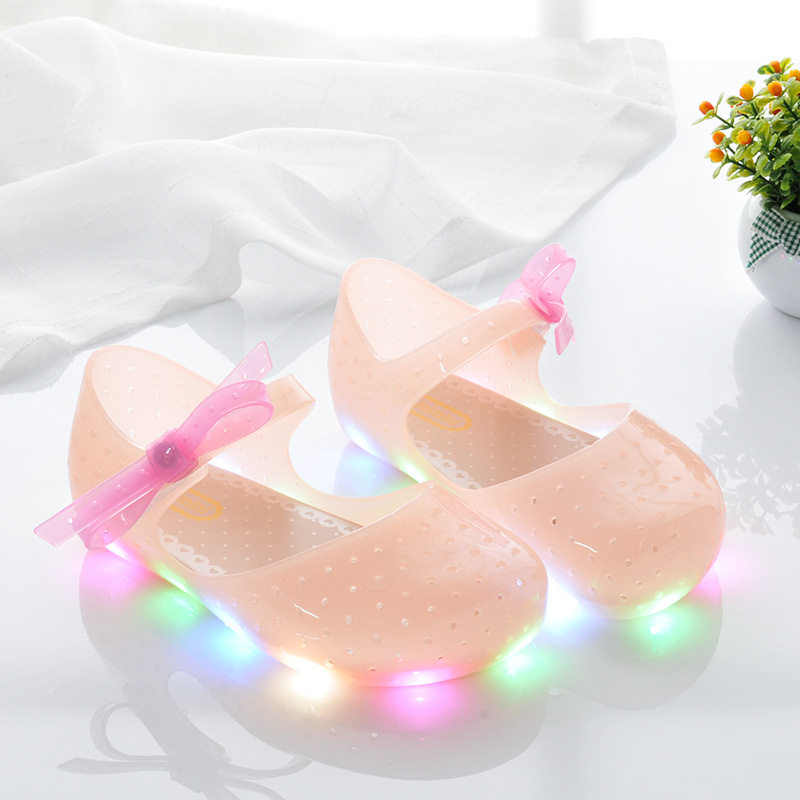 Neue Kinder Baby Jelly Crystal Luminescent LED Flash Bow Mädchen Sandalen Prinzessin Schuhe_voghion.com