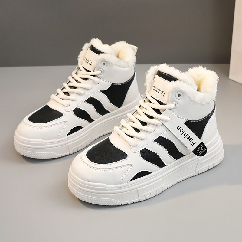 Qrh221 Winter New New Ins Korean Version Fleece-Lined High-Top Sneakers For Female Students, Height-Increasing_voghion.com