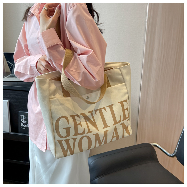 Minority Design Letter Canvas Bag Women's Single Shoulder Simple Art Lazy Large Capacity Tote Bag Women's Bag One Dropshipping_voghion.com