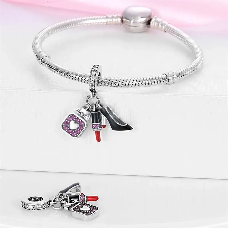 New 925 Sterling Silver Colorful High Heels Lipstick Charm Bead Pendant Fit Beads Charms Bracelet DIY For Women Fashion_voghion.com