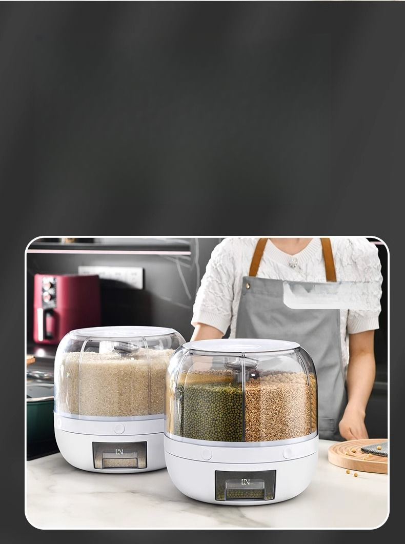 Food Grade Grain Box Container Household Insect-Proof Moisture-Proof Sealed Rotating Divider Rice Jar Storage Bin_voghion.com