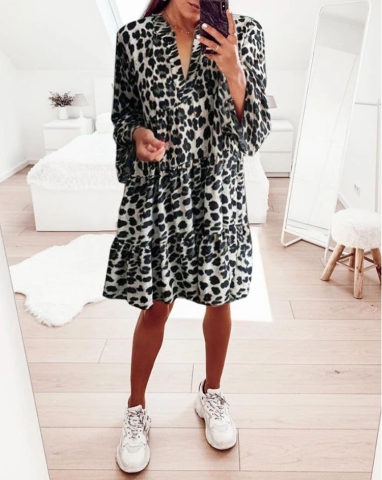 Abito da donna con stampa leopardata gonna lunga stile bohémien più venduta in stock_voghion.com