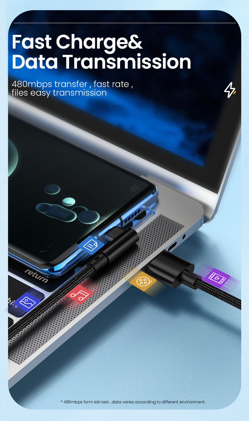 ca USB C 6A carga rápida C ca adecuado para teléfonos Samsung, Xiaomi, Huawei, Hongmi, datos de carga de 90 grados 66W_voghion.com