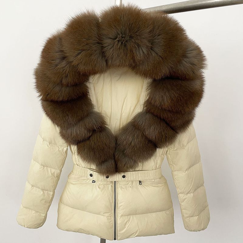 Nuovo stile caldo del commercio estero, giacca corta da donna con collo in vera pelliccia di volpe, giacca in piumino con vita sottile e spessa_voghion.com