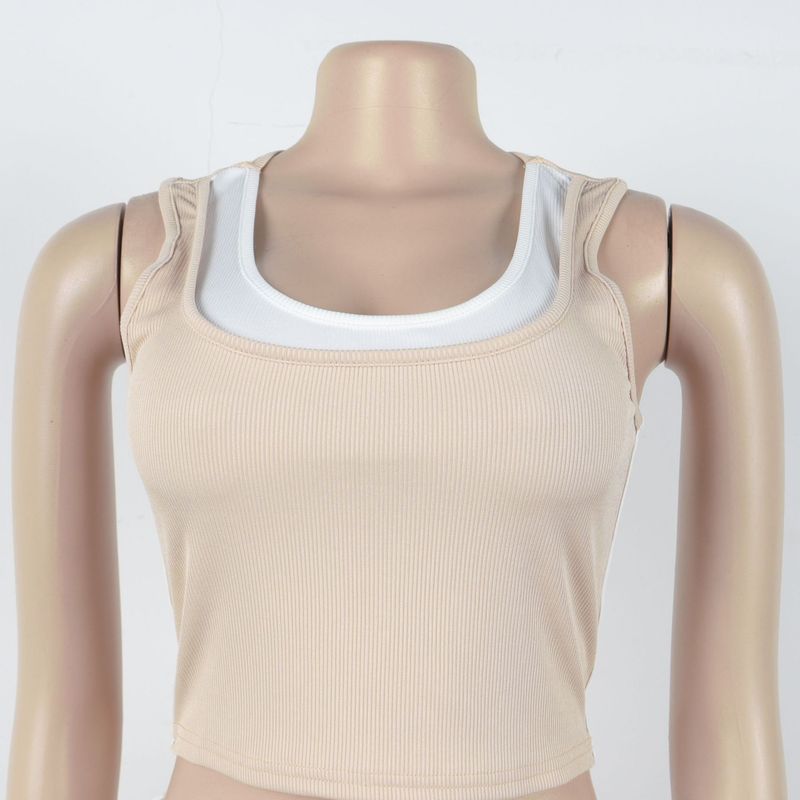 Women's Clothing Casual Elastic Stitching Contrast Color Ribbed Sleeveless Vest Trousers Two Pieces_voghion.com