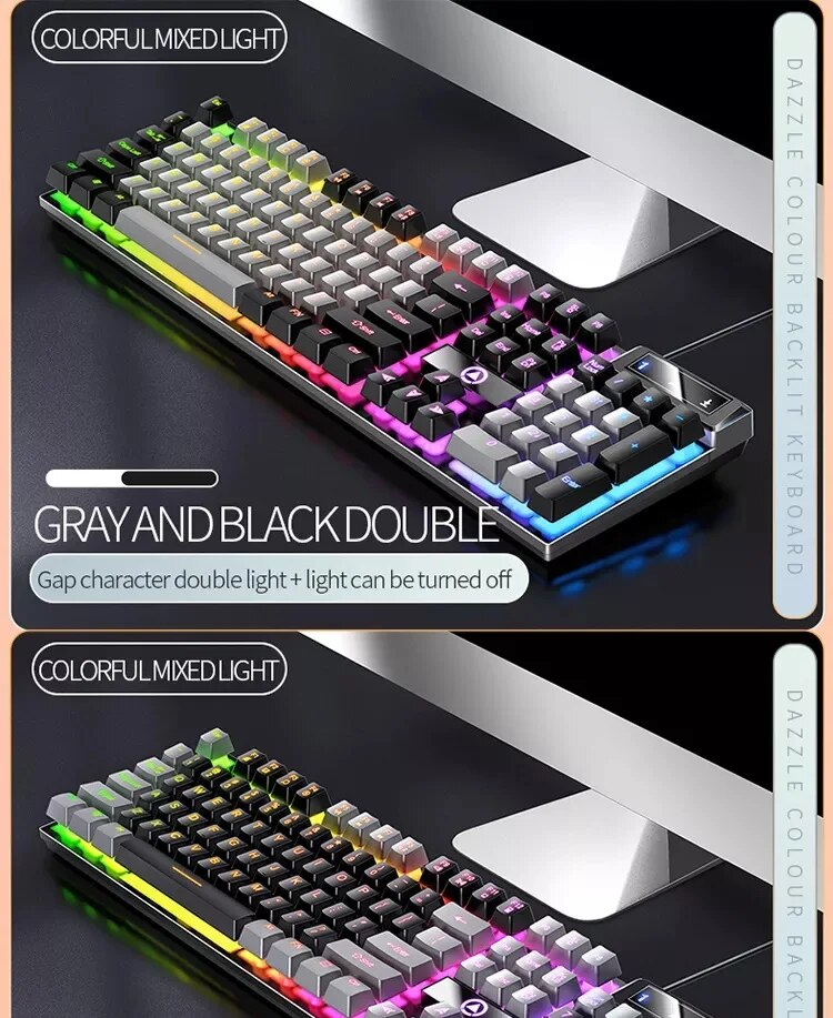 K500 Mixed Color White Pink Keycaps 104 Keys Wired Gaming Keyboard For Laptop PC_voghion.com