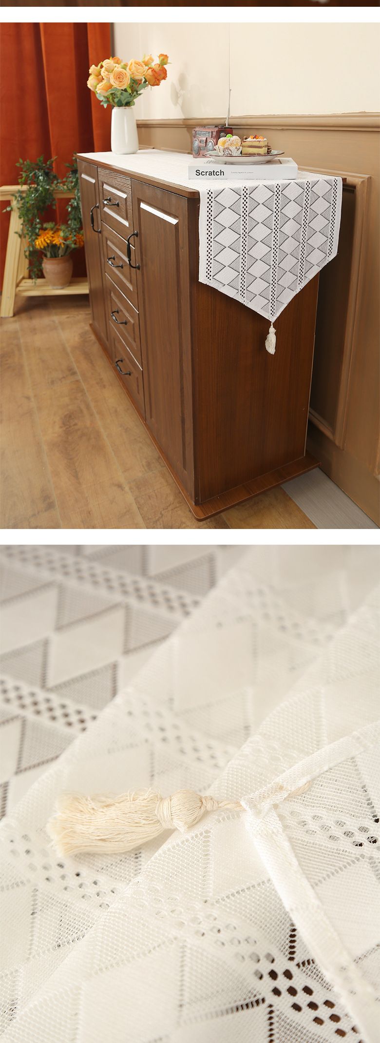 Nappe de table en dentelle légère, luxueuse et haut de gamme, pour table basse, meuble TV, anti-poussière, blanc_voghion.com