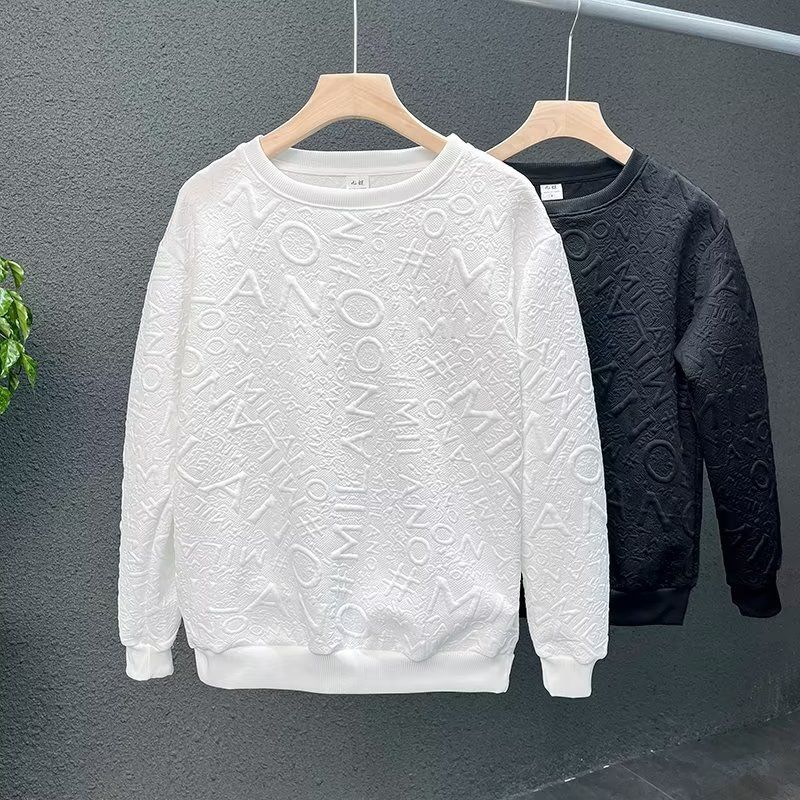 Nova tendência de outono masculina tecido de lã estilo de rua moda versátil moletom com capuz moderno gola redonda_voghion.com