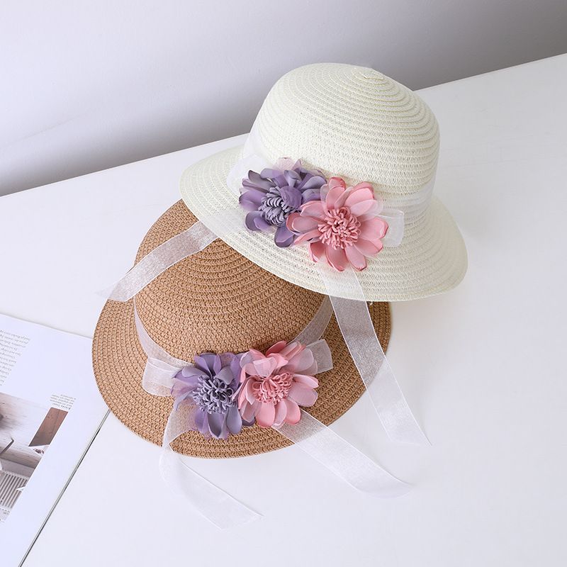 Neue Sommerkinderstroh-Eltern-Kind-kleine Umhängetasche Set Mädchen Baby Blume Fischertopf Big Eaf Sonnenblende Hut_voghion.com
