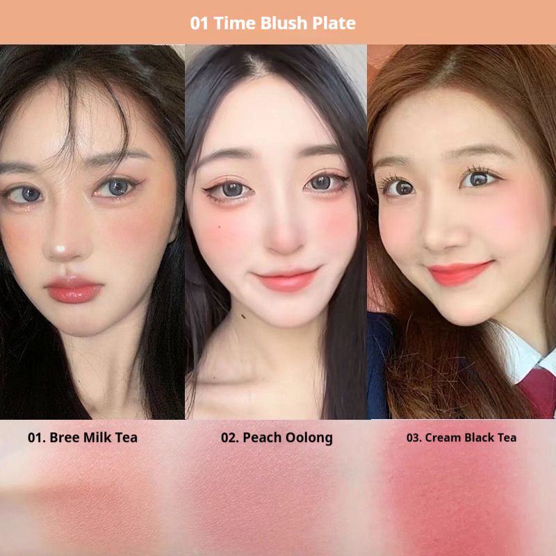 Dreifarbiges, natürliches Nude-Rouge, mattes, langanhaltendes Rouge, günstiges Make-up für Studenten, Pink, Puderrouge, schlichtes Blau_voghion.com