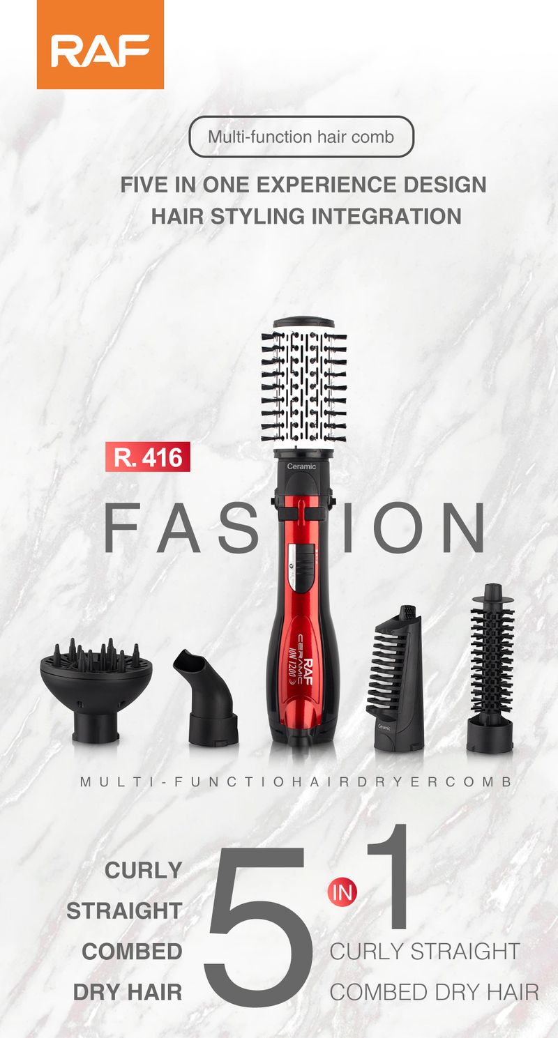 RAF Set di 5 strumenti per lo styling dei capelli ad alta potenza con testa a pera e pettine arricciacapelli multifunzionale_voghion.com