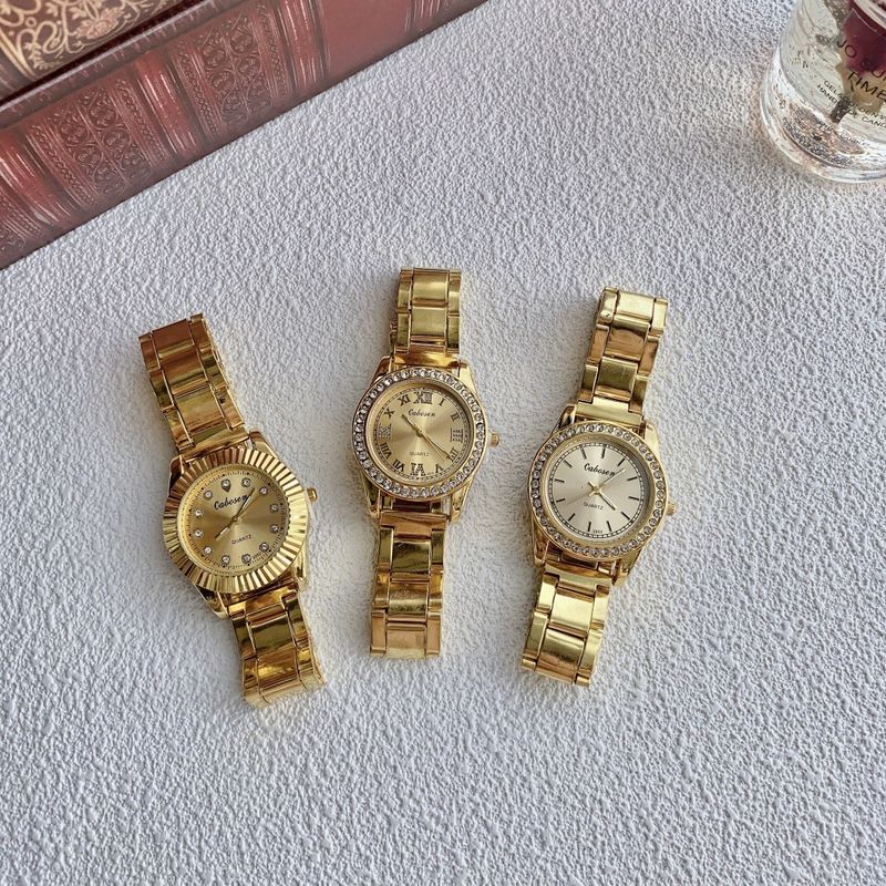 Damenuhren Großes Zifferblatt Uhr Damen Retro Gold Quarzuhr Paaruhr_voghion.com