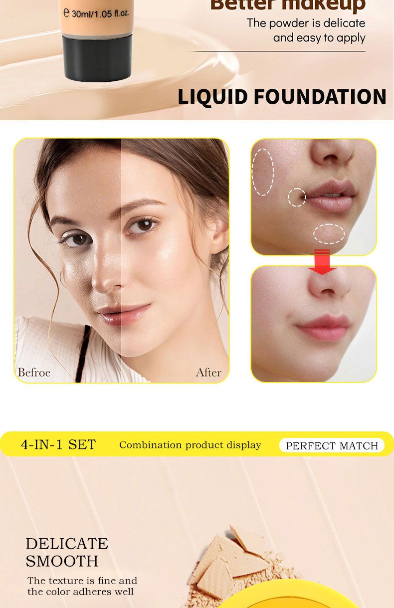 Make-up-Sets Neues 4-in-1-Konturpuder-Concealer-Flüssiggrundierung Mascara-Eyeliner-Set Vier-in-Eins-Make-up-Set_voghion.com