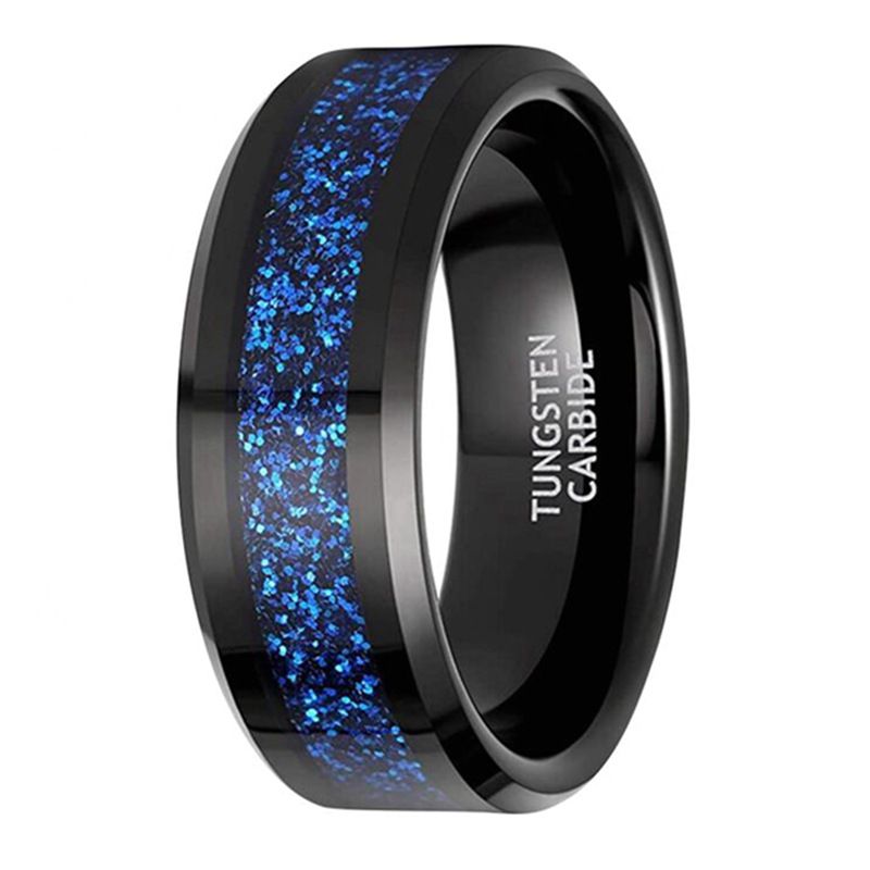 Joia de alta qualidade com borda chanfrada e ranhura, anel masculino de aço tungstênio preto da Australian Treasure_voghion.com