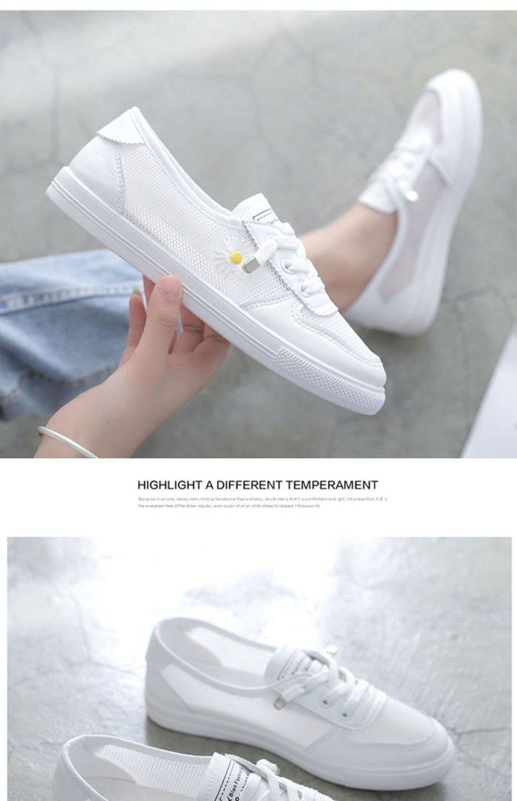 Little White Shoes Women's Thin Mesh Breathable Mesh Shoes Korean Edition Student Children Flat Bottom One Pedal Lazy Shoes_voghion.com