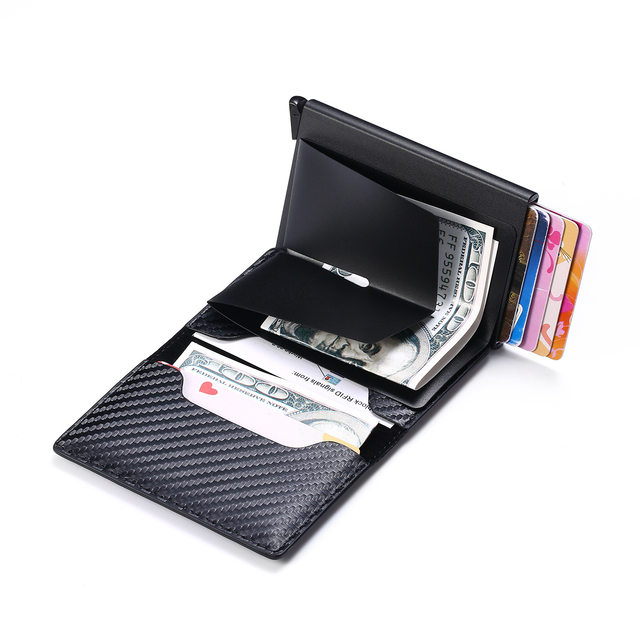 Nuevo Mini tarjetero para hombre, billeteras de fibra de carbono Rfid de cuero negro, Mini billetera delgada, monedero pequeño, monederos para hombre_voghion.com