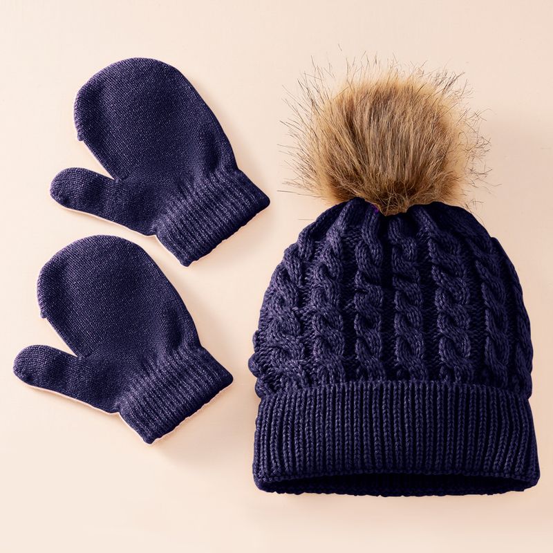 Baby clothing wool monochrome twist warm children's hat scarf gloves two or three sets_voghion.com