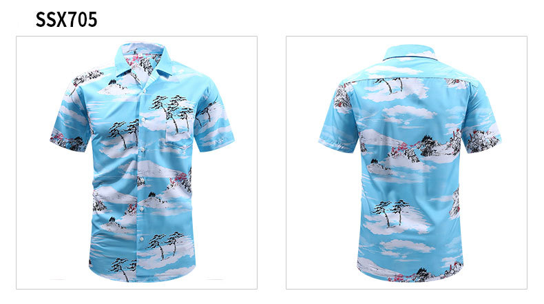 Camicia da uomo a maniche corte con collo cubano stampata estiva 2024, motivo stile hawaiano_voghion.com