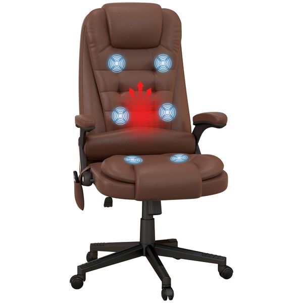 HOMCOM Massage Office Chair Reclining Desk Chair 6 Vibration Points 3 Heating Modes Brown_voghion.com