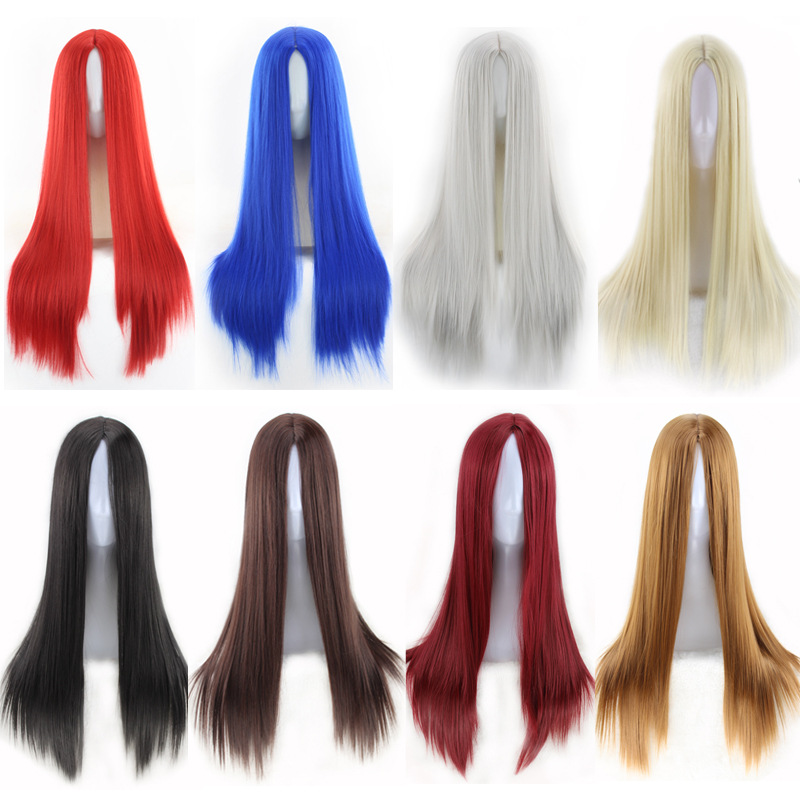 Wig with Split Bangs, Long Straight Hair Curtain, Facial Contouring, European and American Synthetic Fiber Mechanism Wig_voghion.com