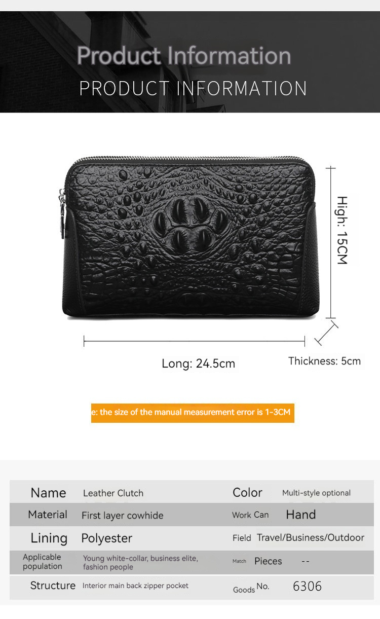 Ανδρική τσάντα χειρός PU δέρματος με μοτίβο κροκόδειλου, casual, μεγάλης χωρητικότητας, για άνδρες, με γράμματα και φακέλους_voghion.com