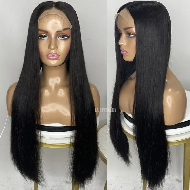 Jet Black Full Lace Wigs Sliky Straight Lijmloos Braziliaans Menselijk Haar 180% Dichtheid_voghion.com
