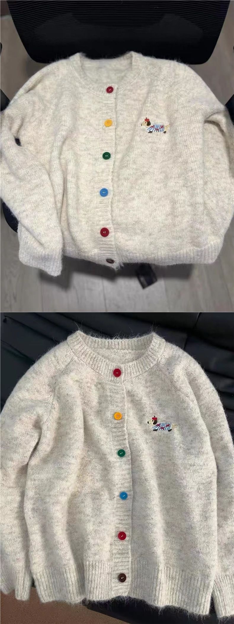 Mädchen-Strickjacke in Bonbonfarben für Frühling und Herbst mit Welpenstickerei, weicher, kuscheliger Mantel, süß und vielseitig_voghion.com