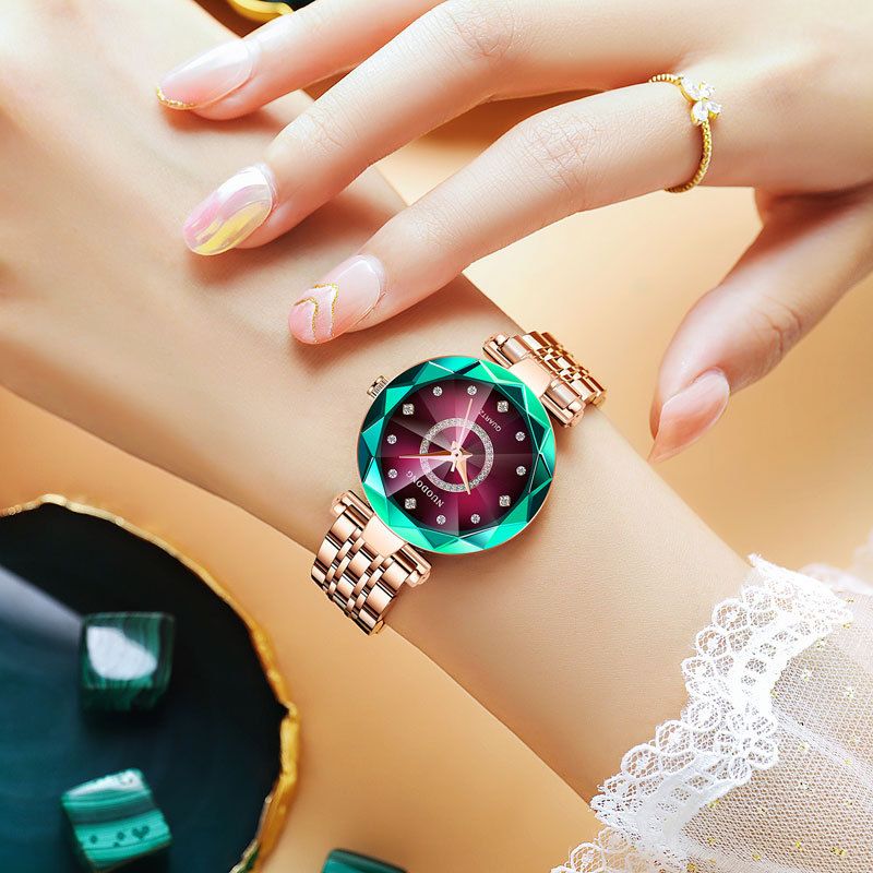 2024 Starry Sky Drill Surface Bright Multi faceted Glass Solid Steel Band Women's Waterproof_voghion.com