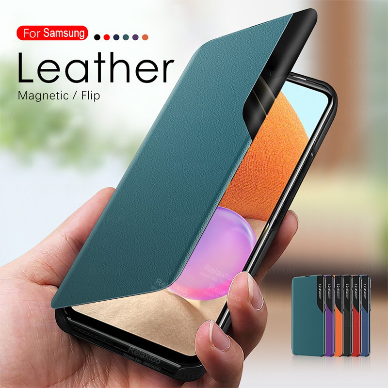 kılıf samsun a32 4g PU Deri Akıllı Pencere Görünümü Kapaklı Kılıf Samsung Galaxy A32 5G a 32 32a Mıknatıs Standlı telefon kabuğu_voghion.com